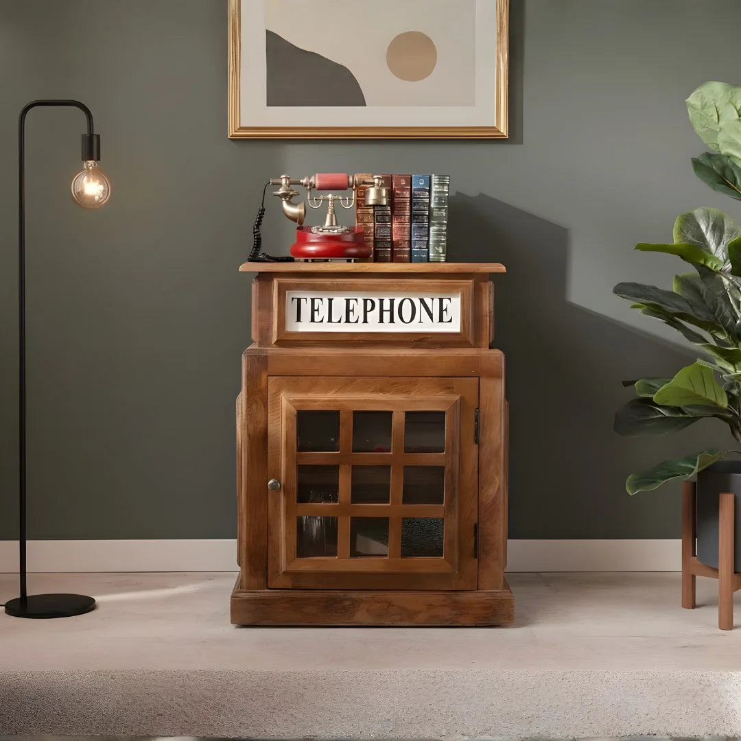  Wooden telephone side board with storage drawers and vintage finish design by Foxfurn
