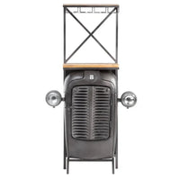  Rustic tractor inspired bar table with storage cabinet, perfect for modern and vintage style interiors