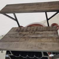 Industrial muscle truck bar cabinet with storage shelves and metal finish design by Foxfurn for home bars
