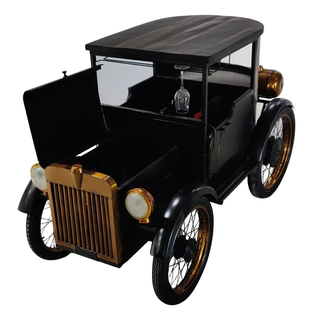L model car-inspired bar counter with premium finish, storage shelves and unique automotive design by Foxfurn
