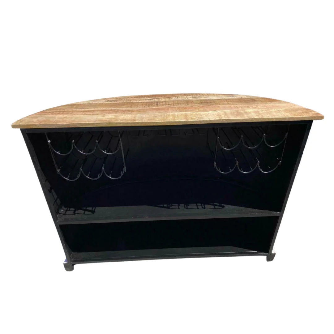 Vintage Kombi low top bar cabinet with storage shelves and unique automobile design by Foxfurn