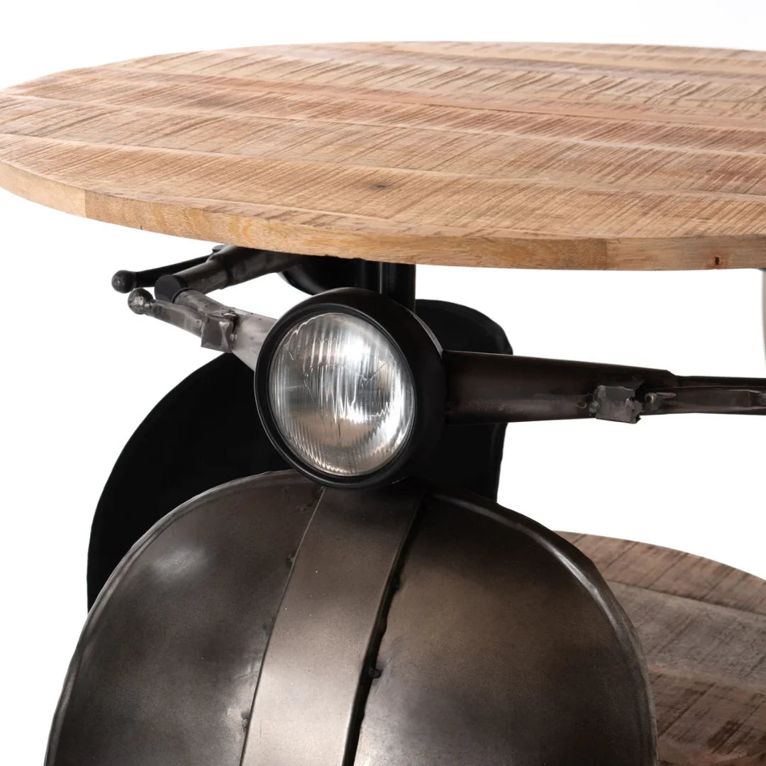 Round scooter bar counter with built-in storage and vintage design by Foxfurn for stylish home bars (108 chars)