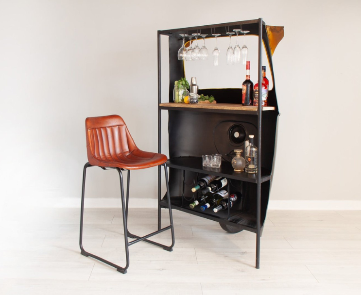 bar table with storage for bottles and glasses
