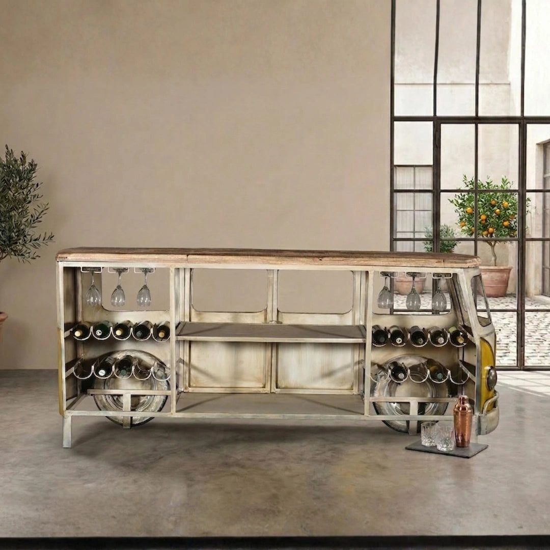 Decorative van bar counter with unique retro look, perfect for cafes, restaurants, and home bar interiors