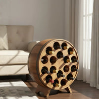 Industrial style round barrel bar cabinet for home bar setup