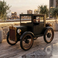 L model car-inspired bar counter with premium finish, storage shelves and unique automotive design by Foxfurn
