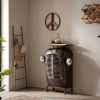  Vintage tractor style bar table with built in storage, perfect for stylish home bar setup and rustic decor