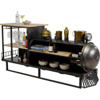 Railway engine inspired bar counter with industrial metal and wood finish, unique design by Foxfurn