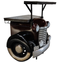 Industrial muscle truck bar cabinet with storage shelves and metal finish design by Foxfurn for home bars

