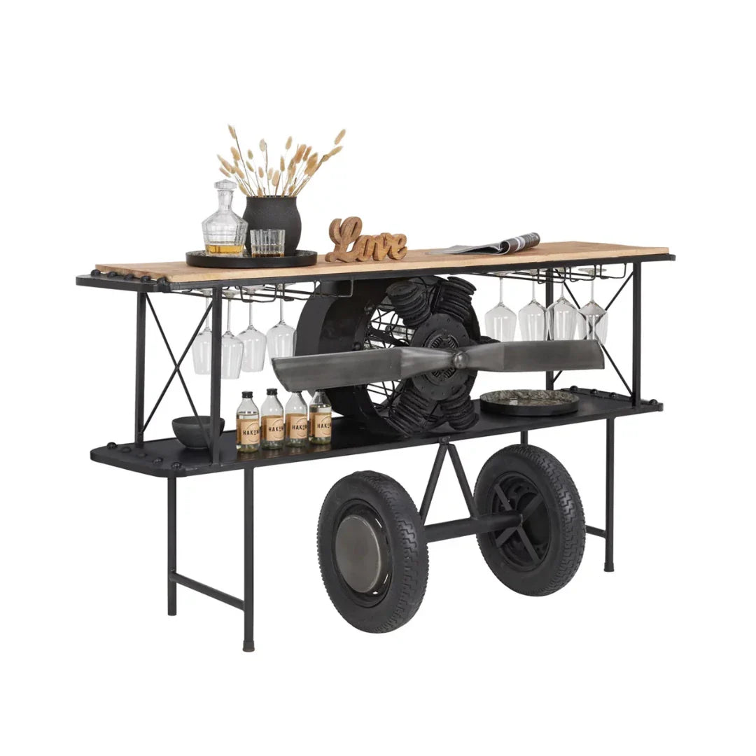 Industrial aeroplane bar cabinet and counter for modern spaces