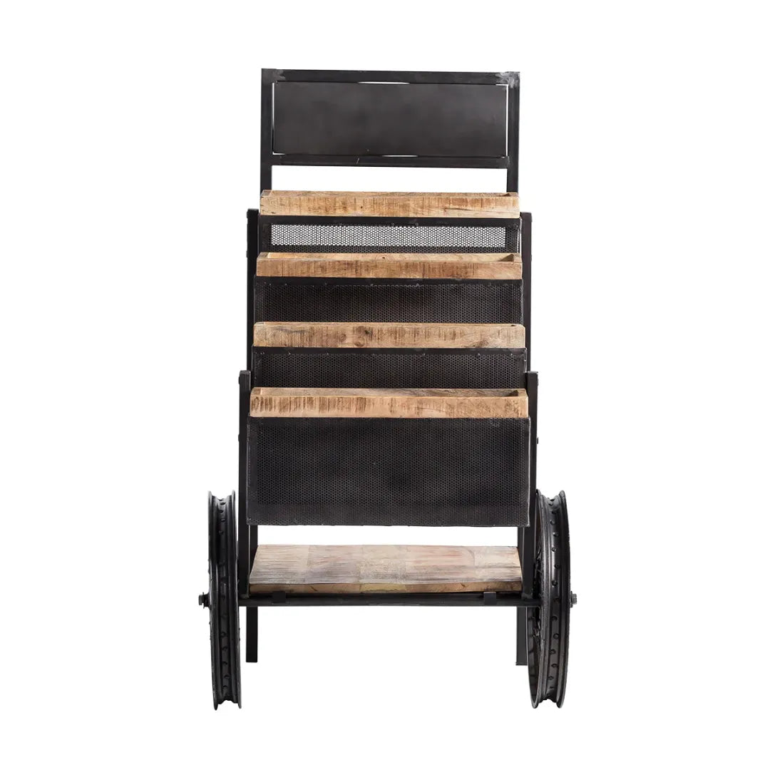 Metal wheel cart with storage shelf, industrial style bar trolley for home use by Foxfurn