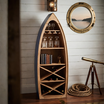 compare product Wooden Boat Wine Rack Cabinet