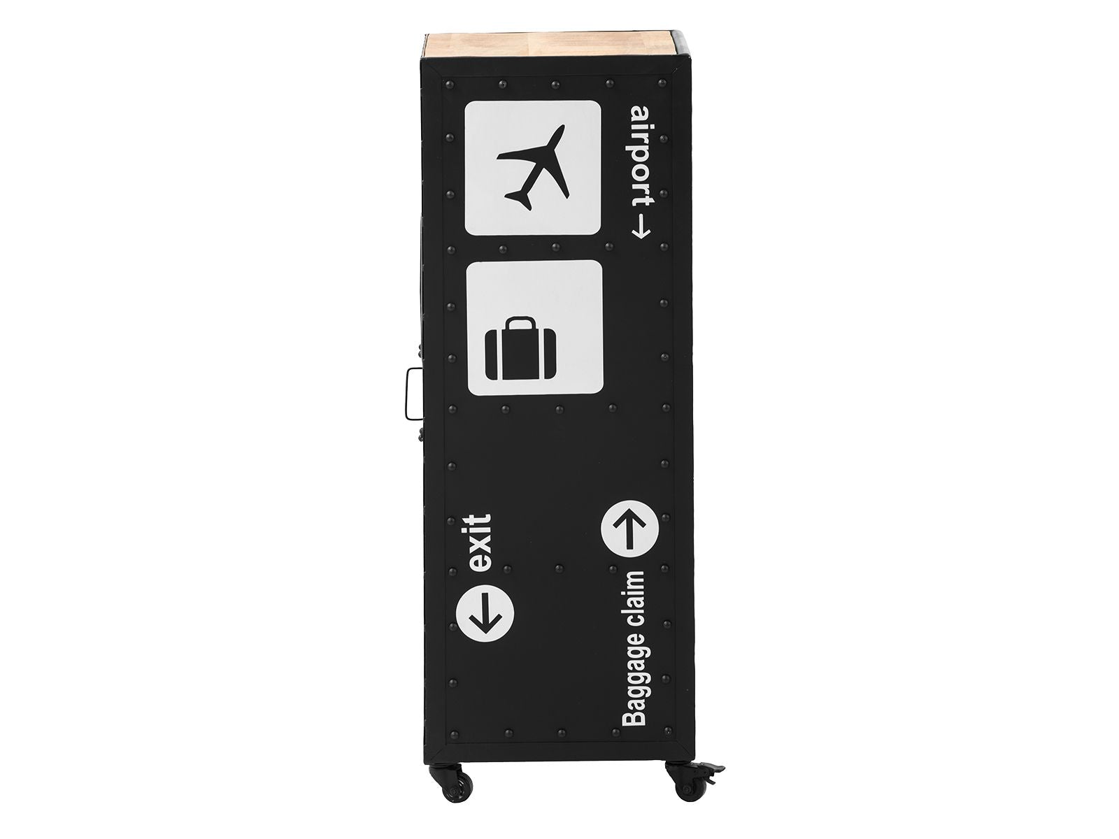 Black luggage cart with airport icons 