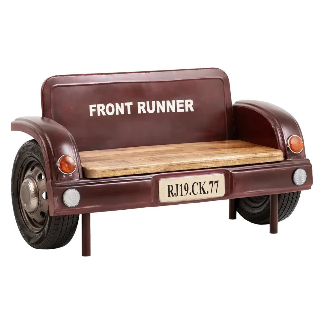  Vintage car bench seat furniture with metal body and cushioned seating, stylish automotive design by Foxfurn