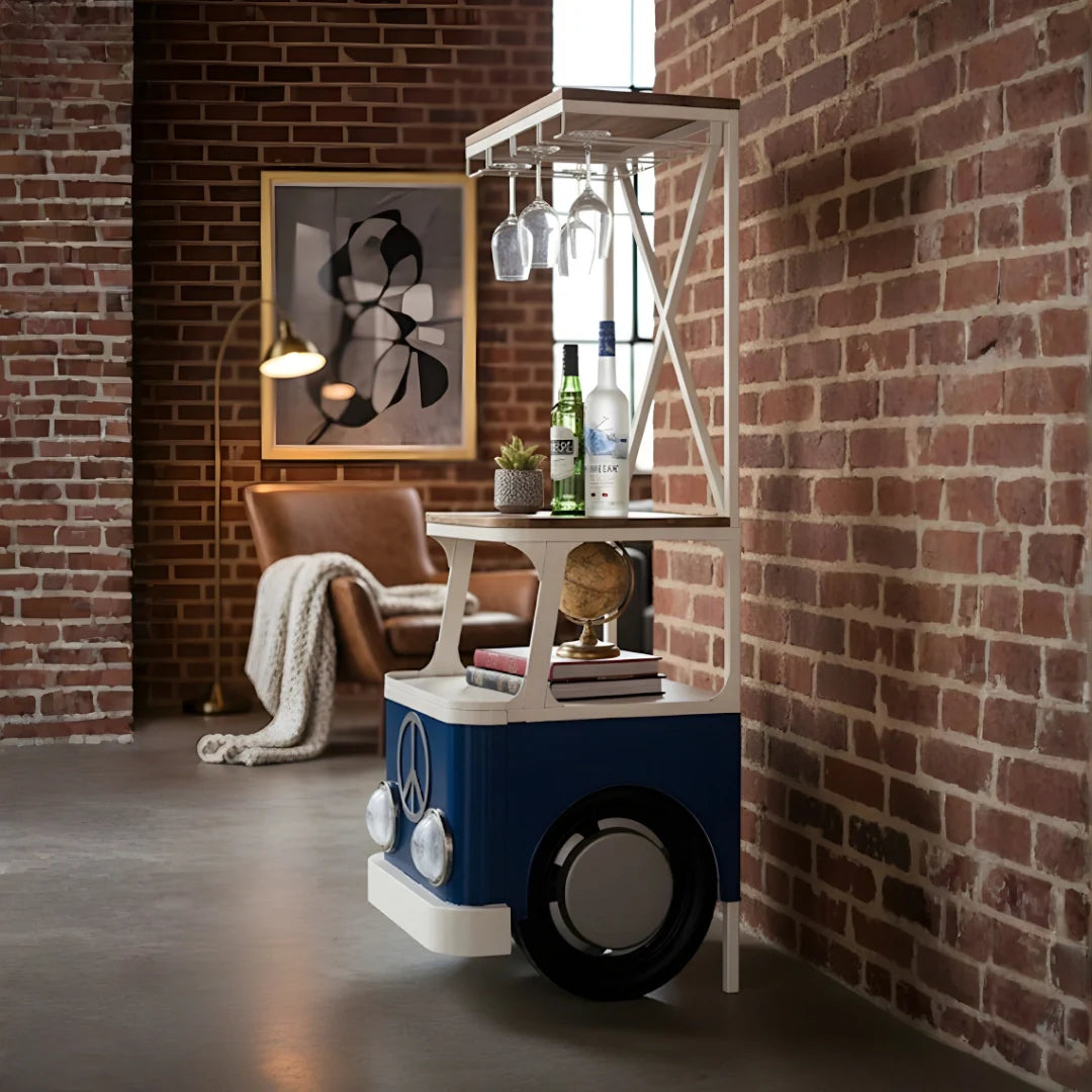 Handmade bus bar furniture for modern home bar interiors