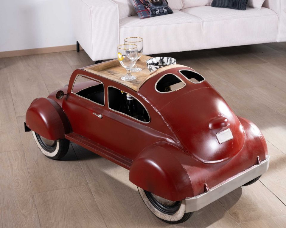 Mini car coffee table with wooden surface and decorative accents