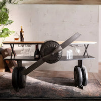 Luxury fighter plane bar counter with metallic finish and storage compartments handcrafted by Foxfurn