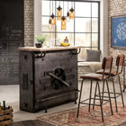 Vintage camera style bar counter with wooden finish and storage shelves, handcrafted by Foxfurn for home bars

