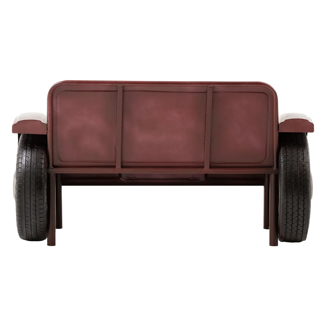 Vintage car bench seat furniture with metal body and cushioned seating, stylish automotive design by Foxfurn