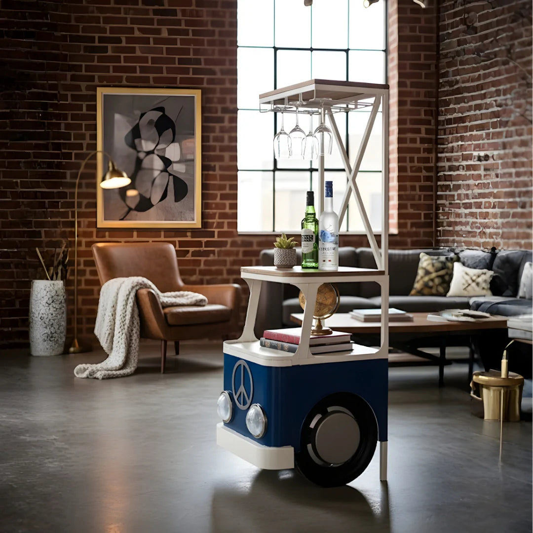 Luxury bus-shaped bar counter with stand for home and lounge by Foxfurn