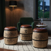 Rustic wooden barrel stool with sturdy design, perfect for home bar seating and vintage style interiors